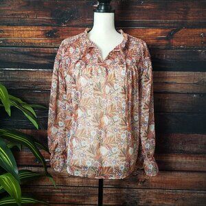 NWT Whispers NY Peasant Top S Smocked Sheer Floral Print